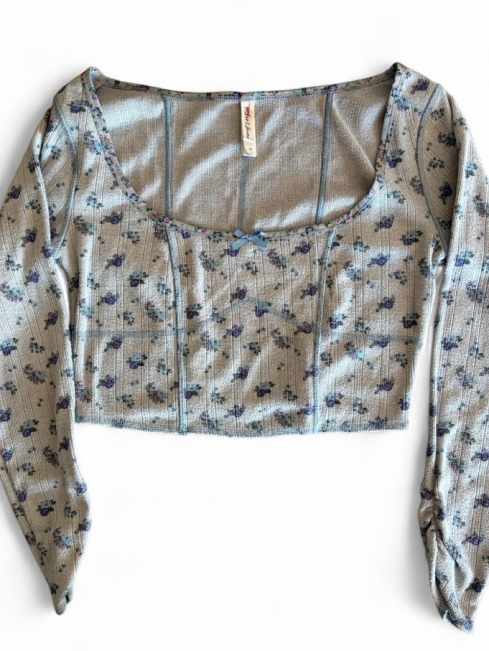 For Love & Lemons Clara Floral Thermal Crop Top Corset Seam M